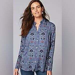 J. Jill Blue and Multi Color Floral Button-Down Shirt